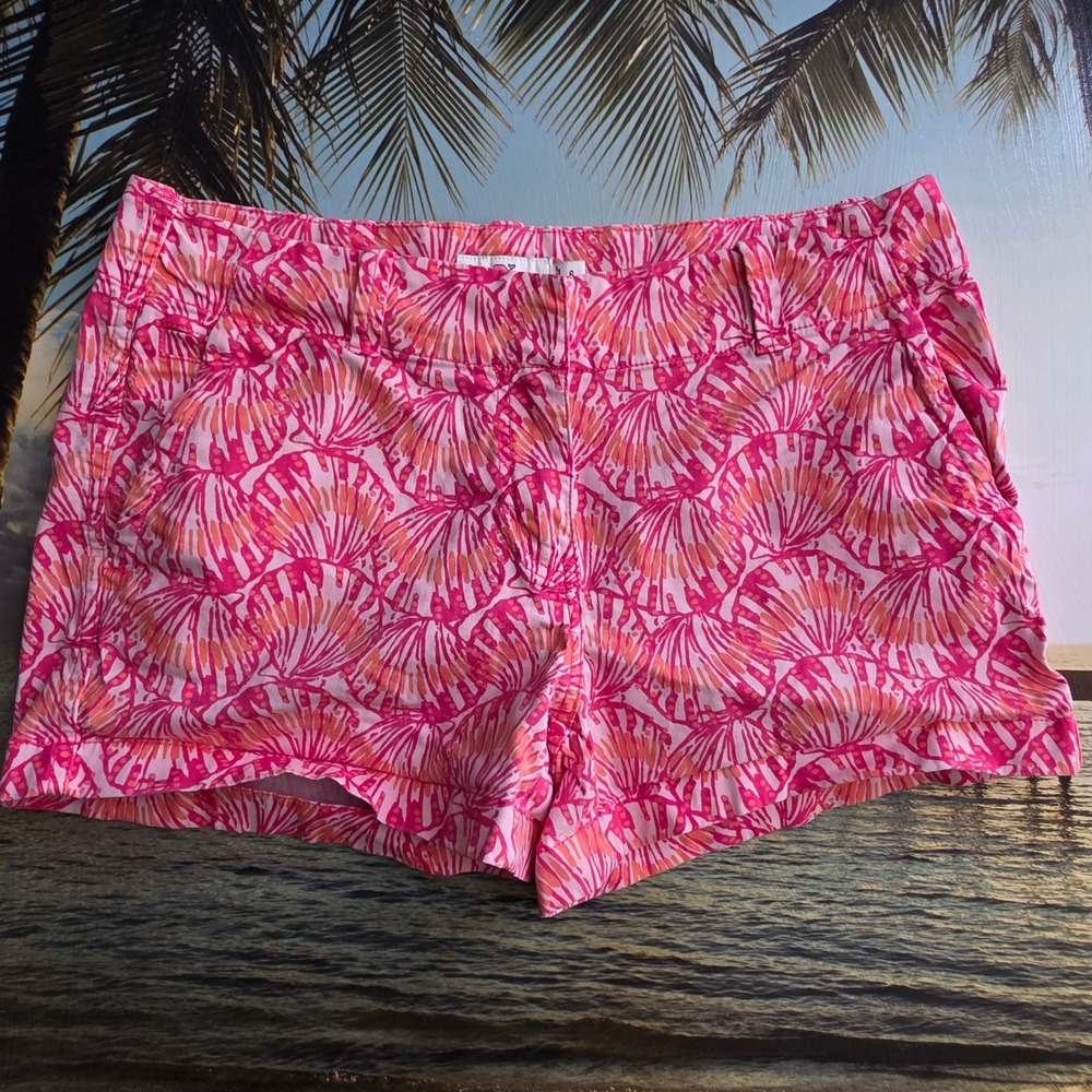 Vineyard Vines Pink Orange Seashell Fan Print Daybreak Chino Shorts Womens 6